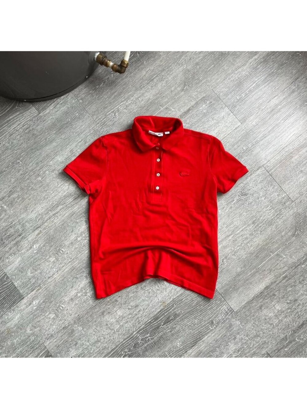 Red Lacoste Preppy Short-Sleeve Collared Polo Shirt